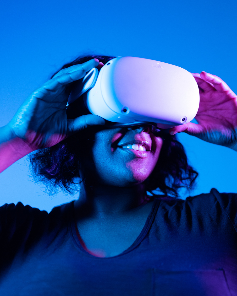 Woman Playing Online Game with VR Headset